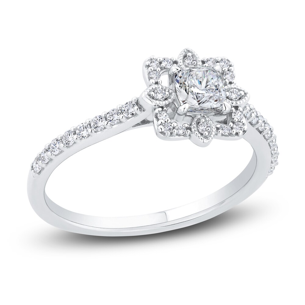 Diamond Engagement Ring 5/8 ct tw Cushion/Round 14K White Gold tVyNDnIw