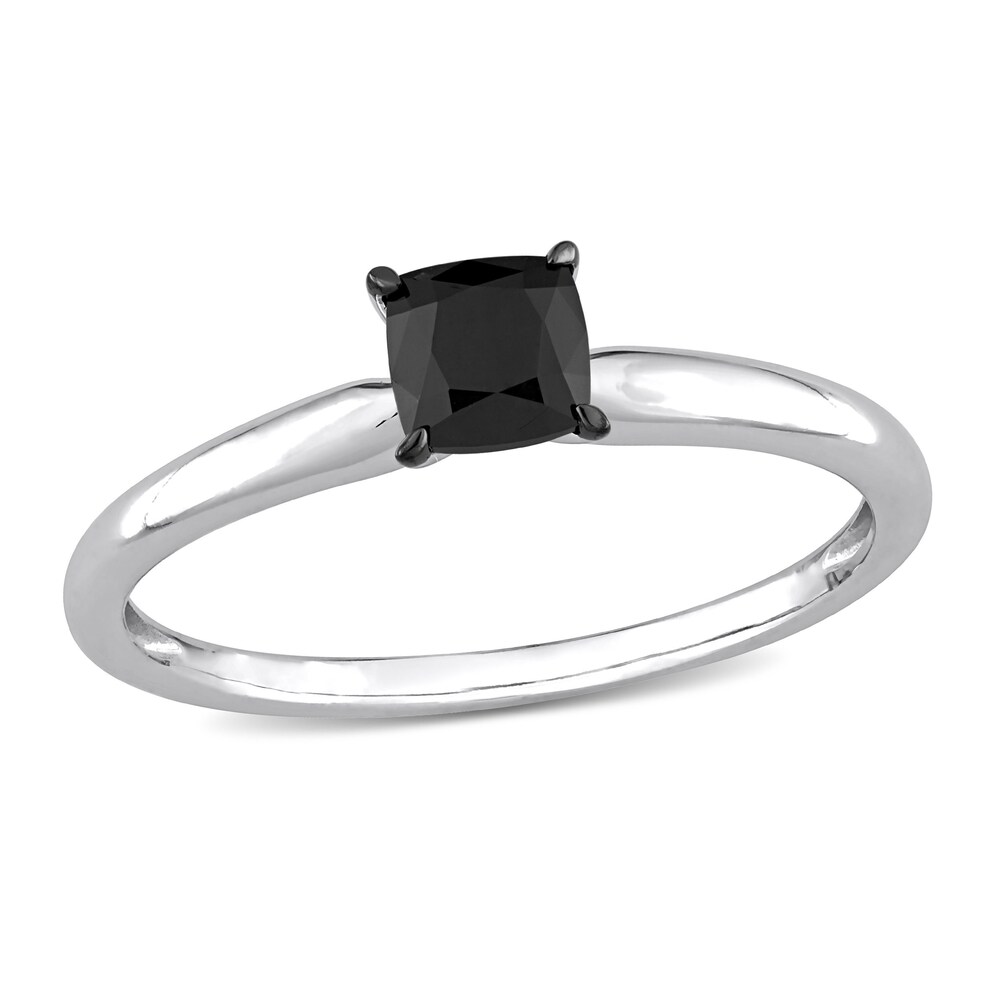 Black Diamond Solitaire Engagement Ring 1/2 ct tw Cushion-cut 14K White Gold tfSwGCtF