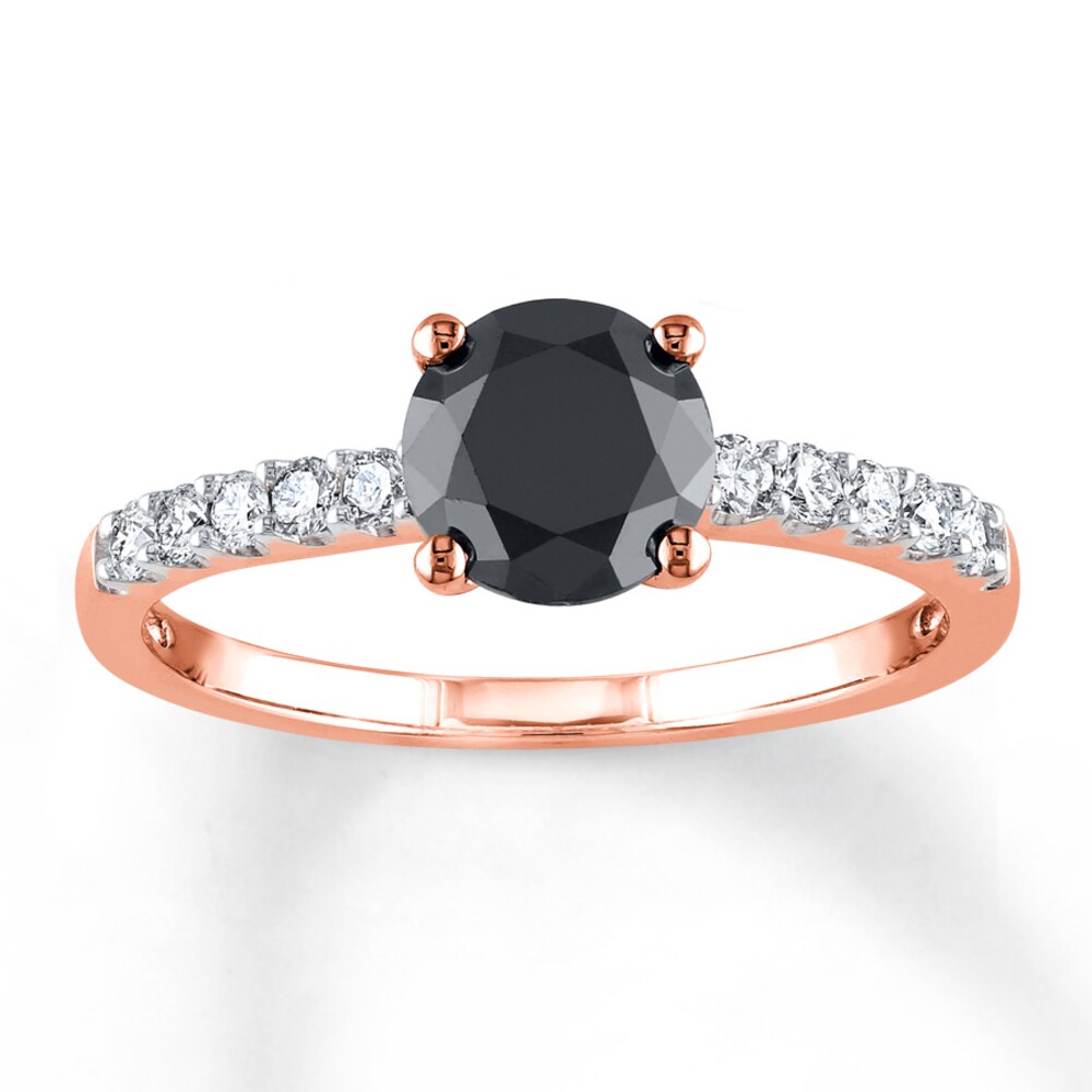 Black Diamond Engagement Ring 1-1/5 ct tw Round 14K Rose Gold tgiyuHJn