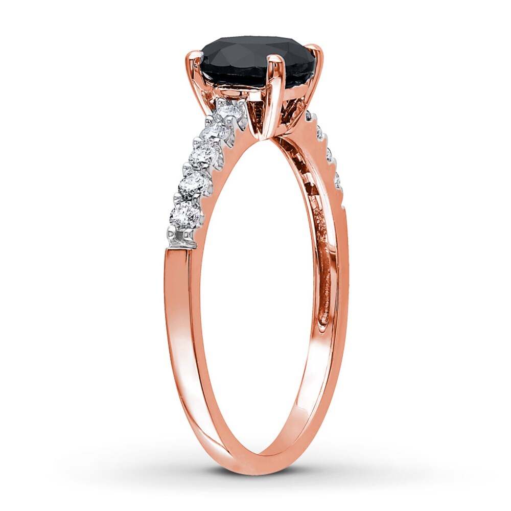 Black Diamond Engagement Ring 1-1/5 ct tw Round 14K Rose Gold tgiyuHJn