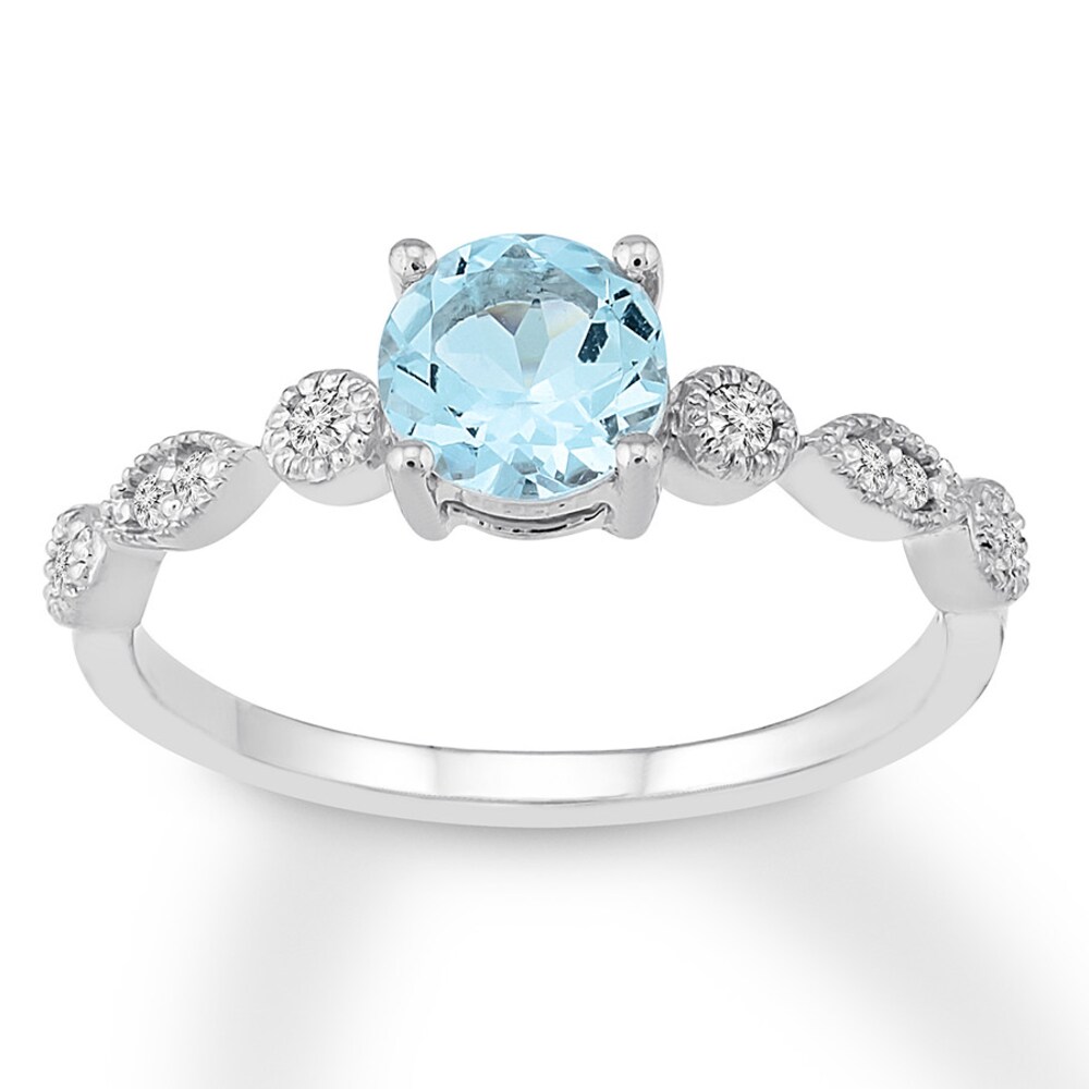 Aquamarine Engagement Ring 1/10 ct tw Diamonds 14K White Gold tqPoRMpB