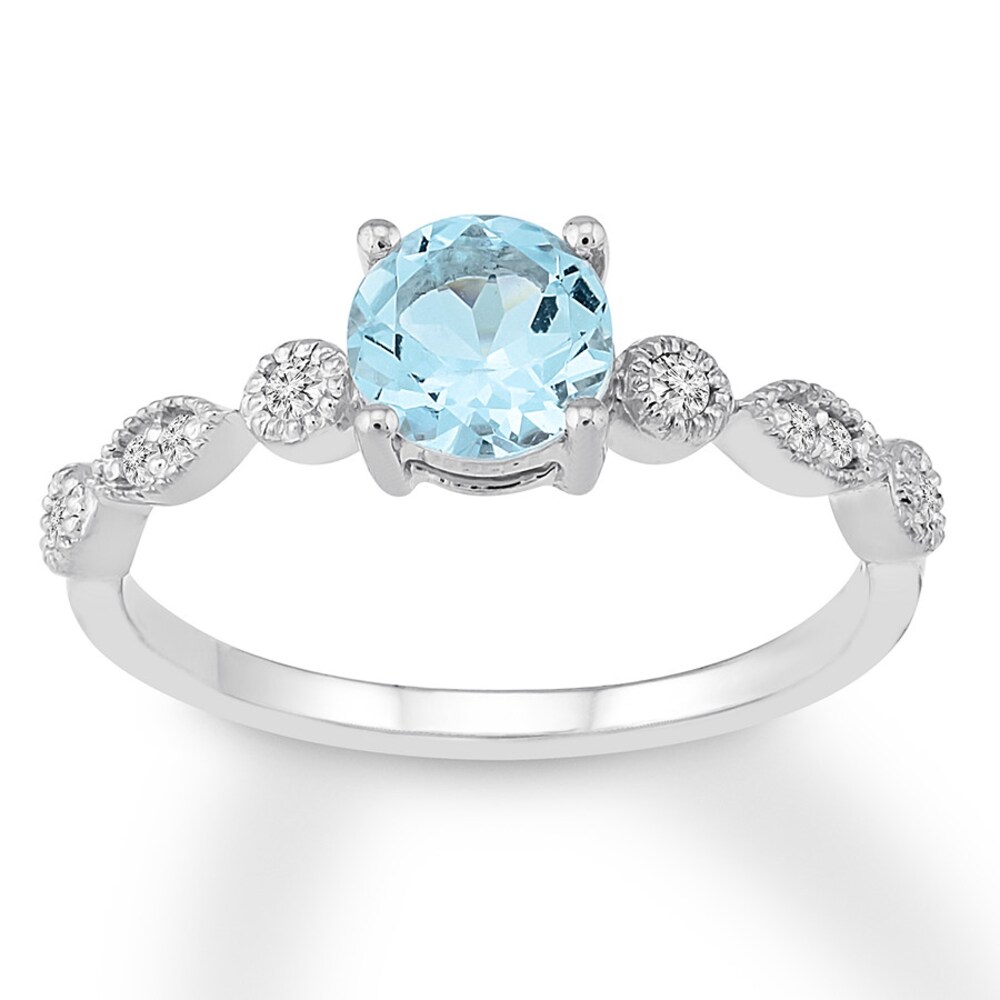 Aquamarine Engagement Ring 1/10 ct tw Diamonds 14K White Gold tqPoRMpB [tqPoRMpB]