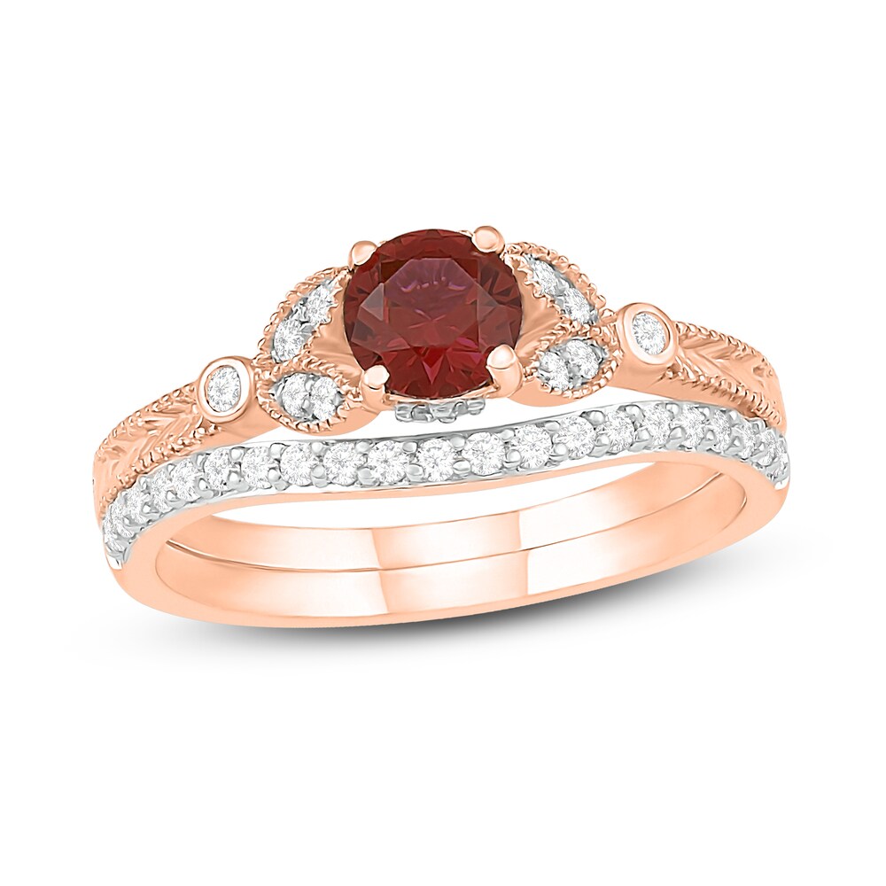 Natural Garnet Bridal Set 1/4 ct tw Diamonds 14K Rose Gold twCwZjfM