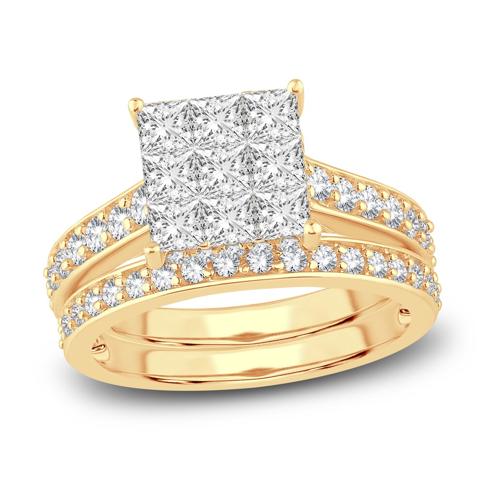 Diamond Bridal Set 2 ct tw Princess/Round 14K Yellow Gold u5ej5Vto