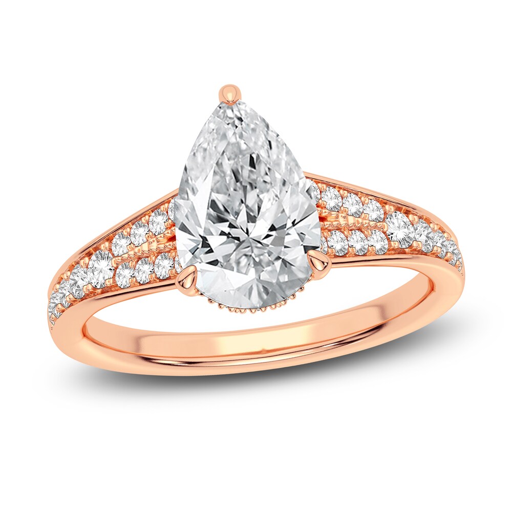 Lab-Created Diamond Engagement Ring 2-1/3 ct tw Pear/Round 14K Rose Gold u6zPCKi9