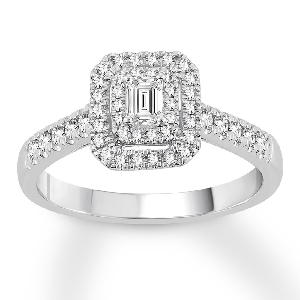 Diamond Promise Ring 1/2 ct tw Emerald/Round 10K White Gold uGoSzupl