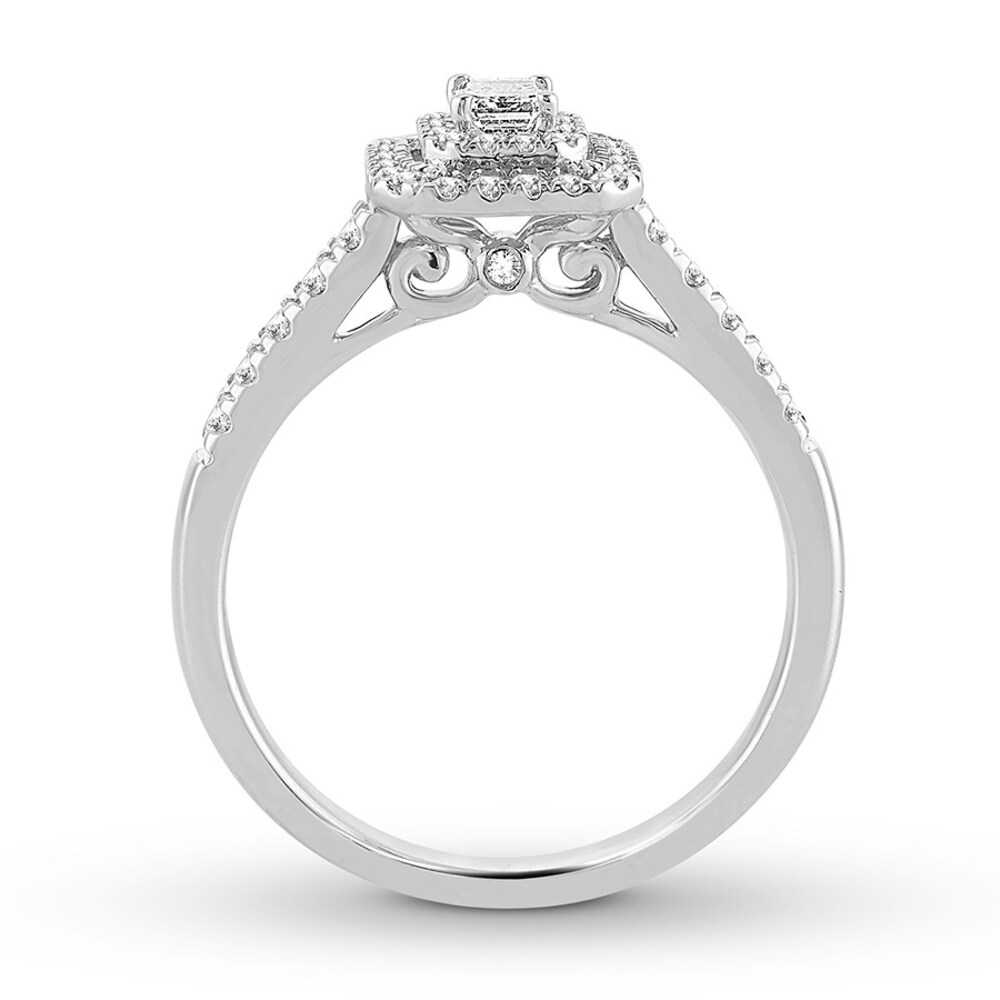 Diamond Promise Ring 1/2 ct tw Emerald/Round 10K White Gold uGoSzupl