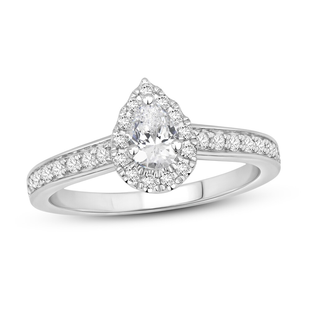 Diamond Engagement Ring 5/8 ct tw Pear-shaped/Round 14K White Gold ugT1uRdR