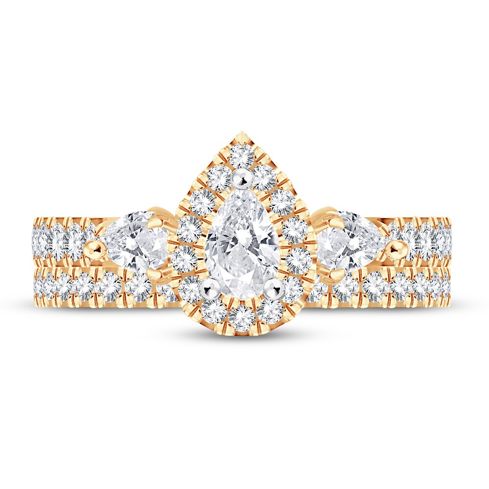 Diamond Bridal Set 1-1/2 ct tw Pear-shaped/Round-cut 14K Yellow Gold umZ0w2UT