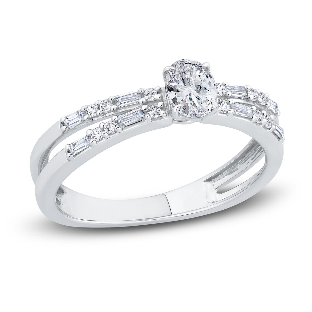 Diamond Engagement Ring 1/2 ct tw Oval/Round/Baguette 14K White Gold vHeuwACr