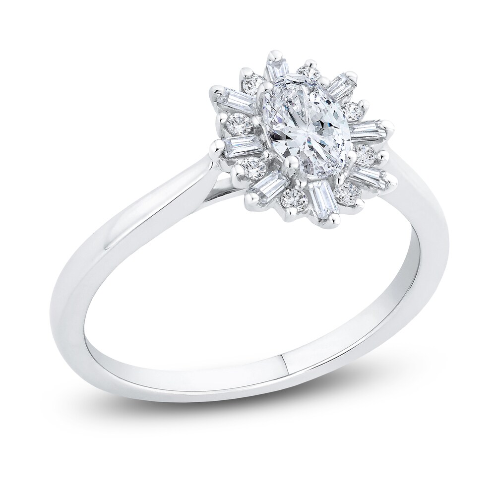 Diamond Engagement Ring 5/8 ct tw Oval/Round/Baguette 14K White Gold vMeMrroB