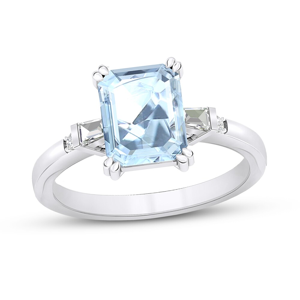 Aquamarine Engagement Ring 1/8 ct tw Diamonds 14K White Gold vToFhP9n