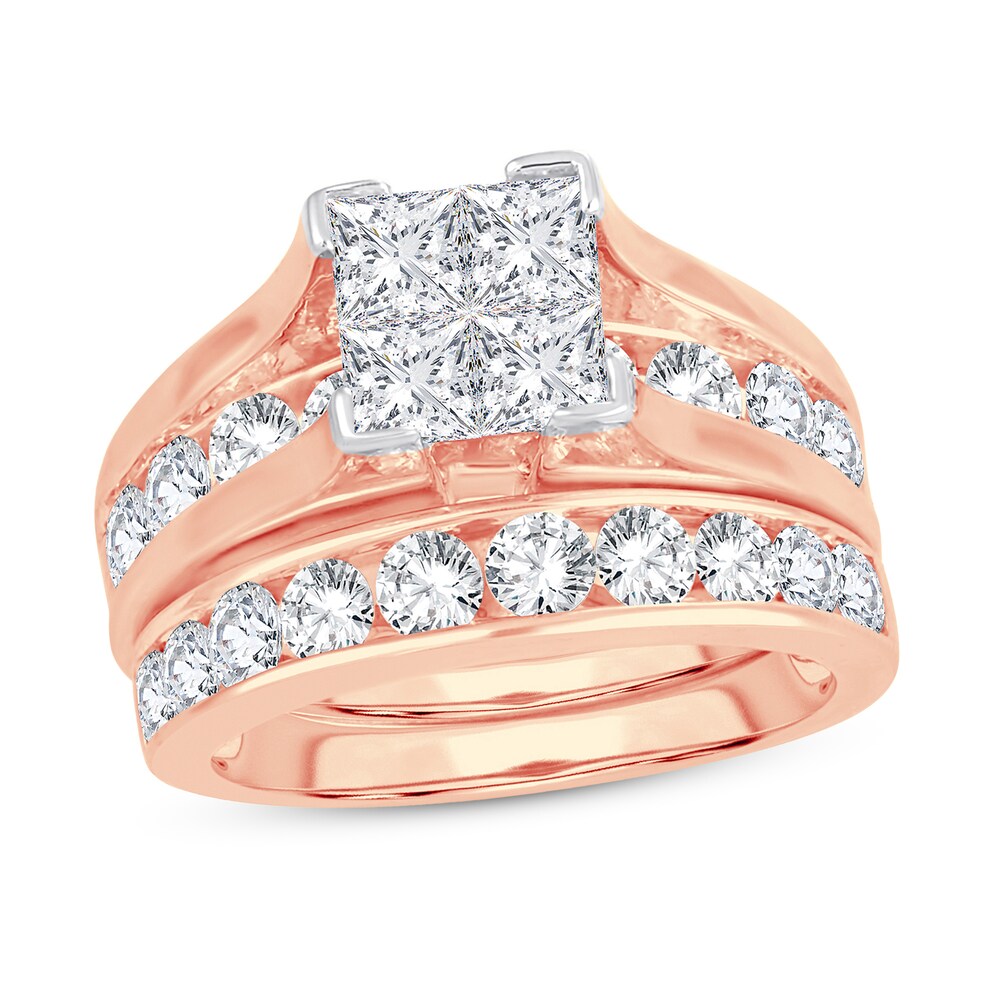 Diamond Bridal Set 2-7/8 ct tw Round/Princess 14K Rose Gold vuLMvkIu