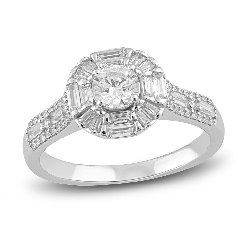 Diamond Engagement Ring 1 ct tw Round/Baguette 14K White Gold wLLXPnM3