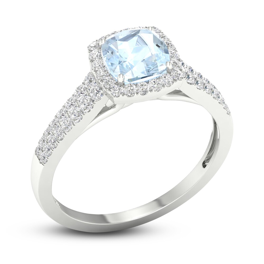 Natural Aquamarine Engagement Ring 1/3 ct tw Round/Cushion 14K White Gold wrPIi2iu