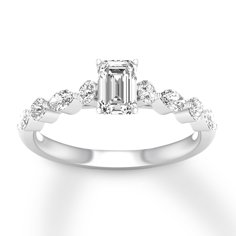 Diamond Engagement Ring 7/8 ct tw Emerald/Round/Marquise 14K White Gold wt2DRxcA
