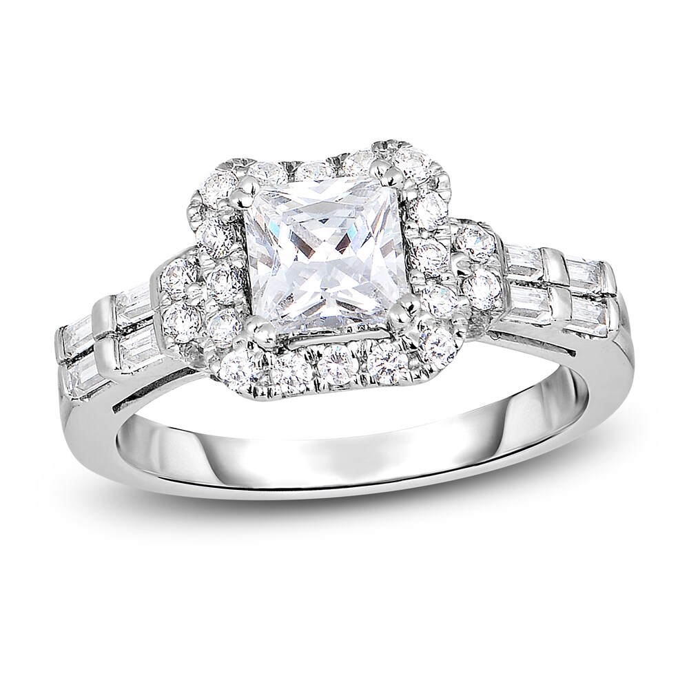 Diamond Engagement Ring 1-3/4 ct tw Princess/Round/Baguette 14K White Gold wwUOpBYl