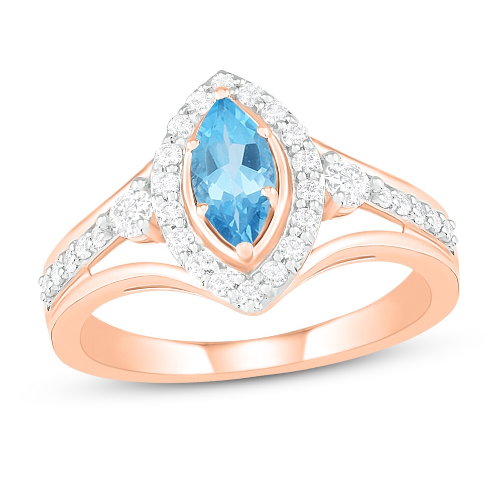 Natural Blue Topaz Engagement Ring 3/8 ct tw Diamonds 14K Rose Gold xCNwVjtf