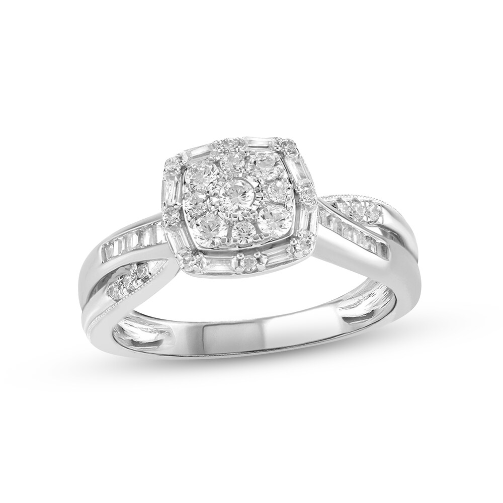 Diamond Engagement Ring 1/2 ct tw Round/Baguette 10K White Gold xDqcLFKJ
