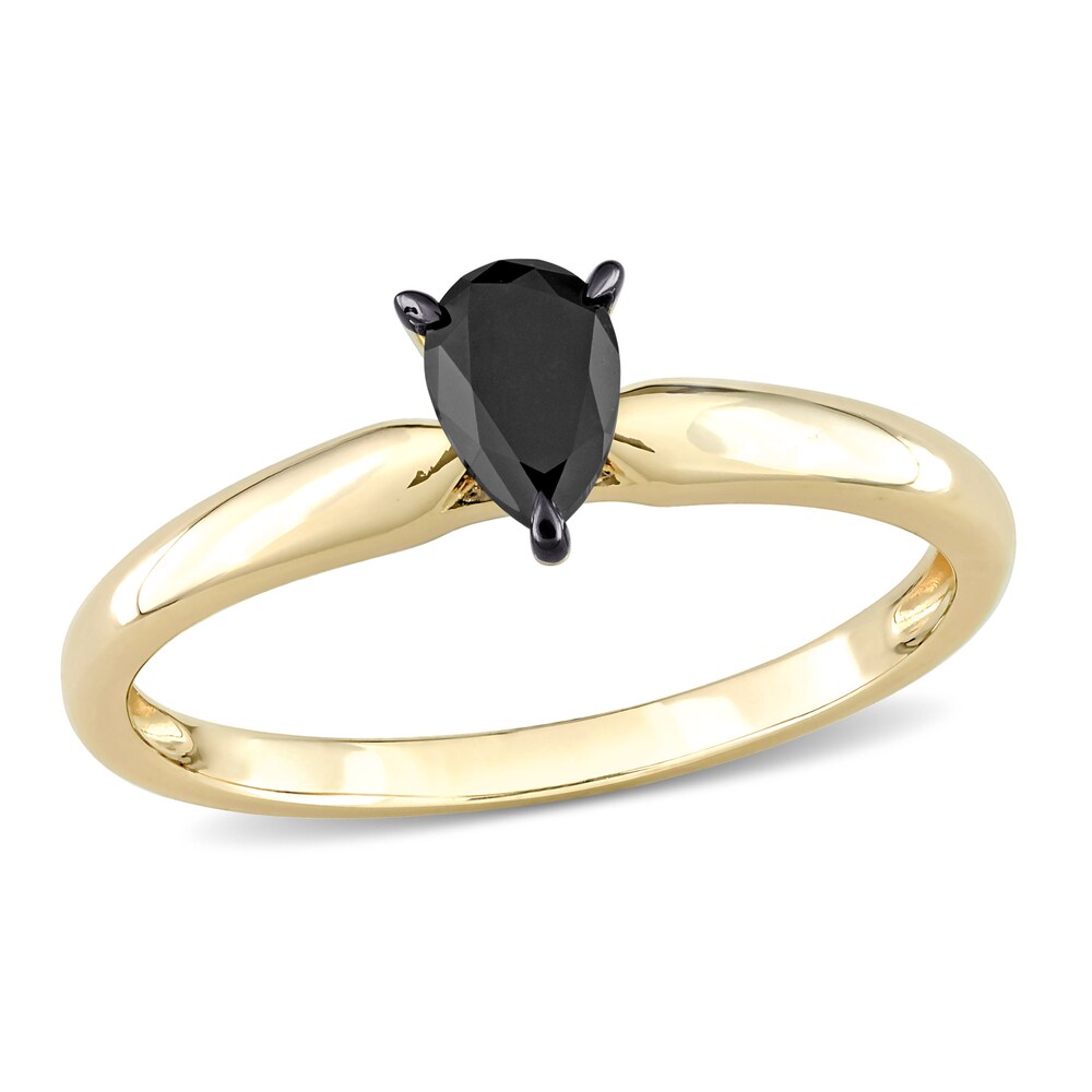 Black Diamond Solitaire Engagement Ring 1/2 ct tw Pear-shaped 14K Yellow Gold xJ73o3ZK