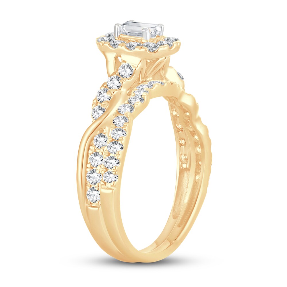 Diamond Bridal Set 1 ct tw Emerald/Round-cut 14K Yellow Gold xXOCOOds