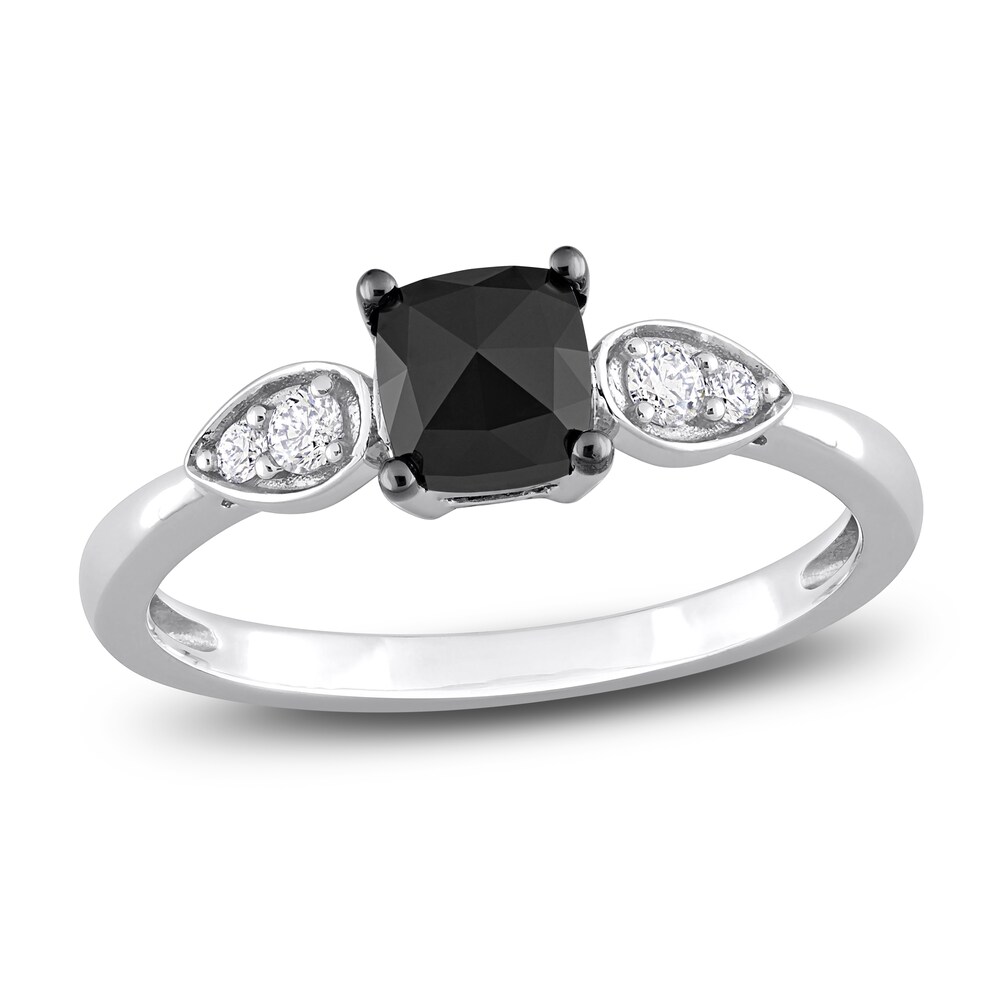 Black & White Diamond Engagement Ring 1 ct tw Cushion/Round 14K White Gold xihcE9P9