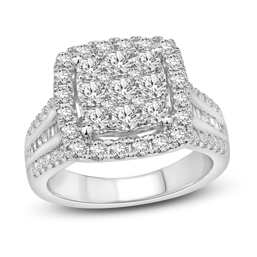 Diamond Ring 2 ct tw Round/Baguette 14K White Gold xjOF9seA