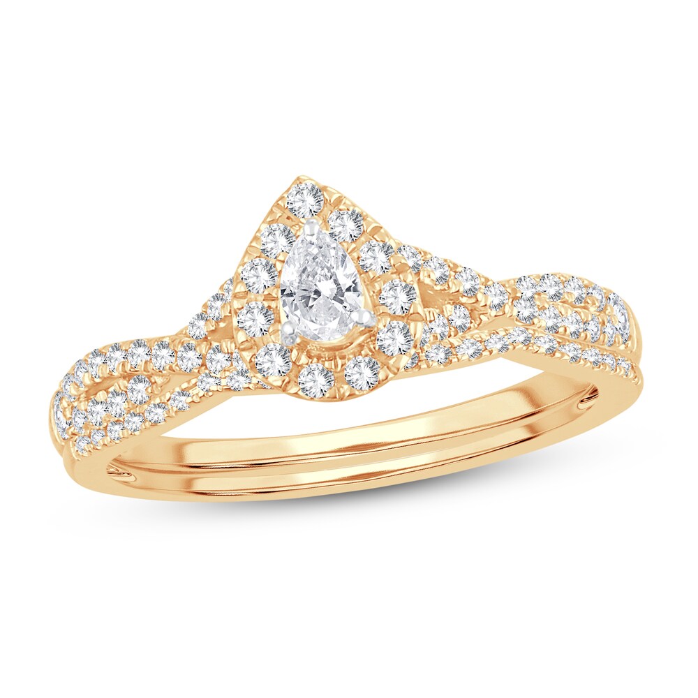 Diamond Bridal Set 1/2 ct tw Pear-shaped/Round-cut 14K Yellow Gold xjXu9y9X