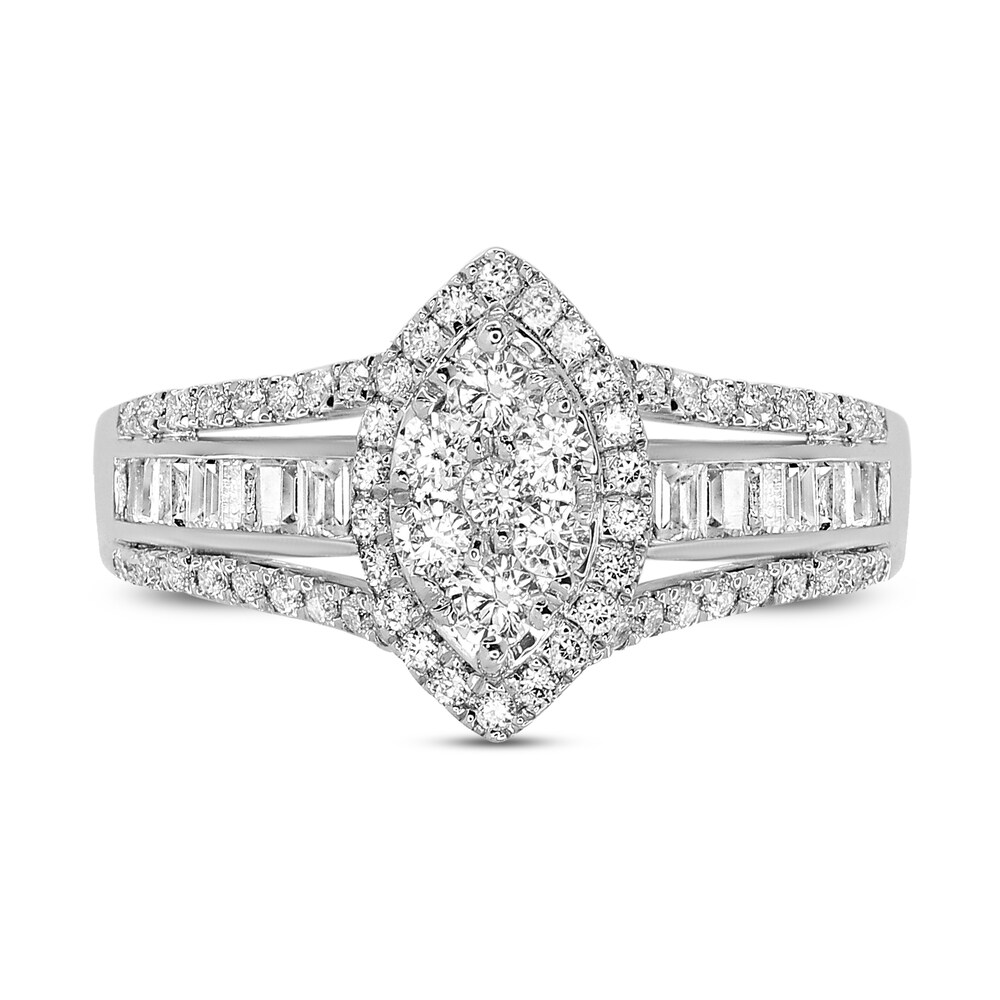 Diamond Engagement Ring 5/8 ct tw Round/Baguette 14K White Gold y59tiuDz