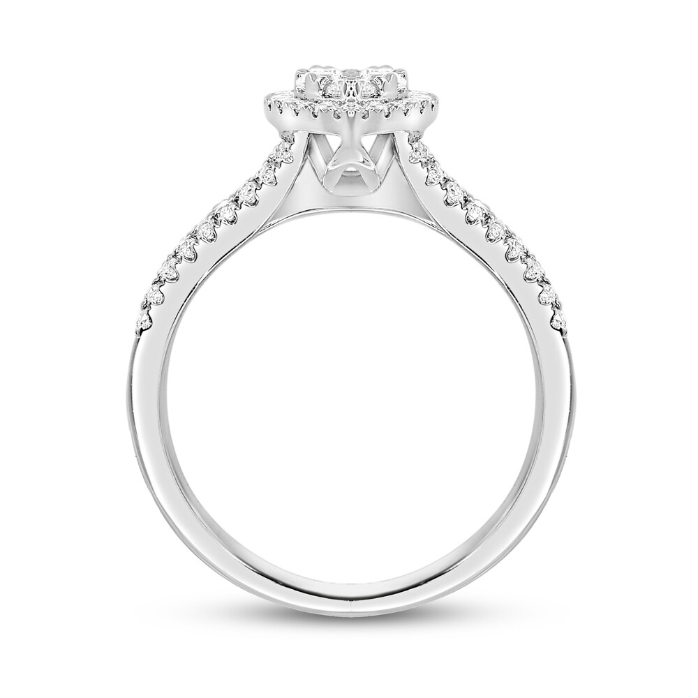 Diamond Engagement Ring 5/8 ct tw Round/Baguette 14K White Gold y59tiuDz