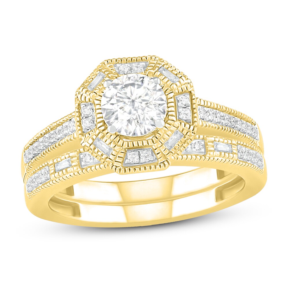 Diamond Bridal Set 3/4 ct tw Round/Baguette 14K Yellow Gold y5EVhSQQ