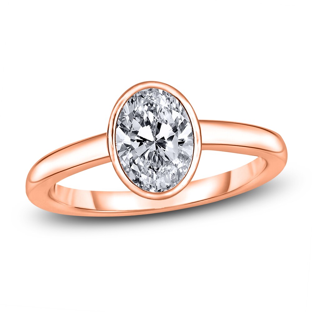 Diamond Solitaire Engagement Ring 2 ct tw Bezel-Set Oval 14K Rose Gold (I2/I) yPLARLjE