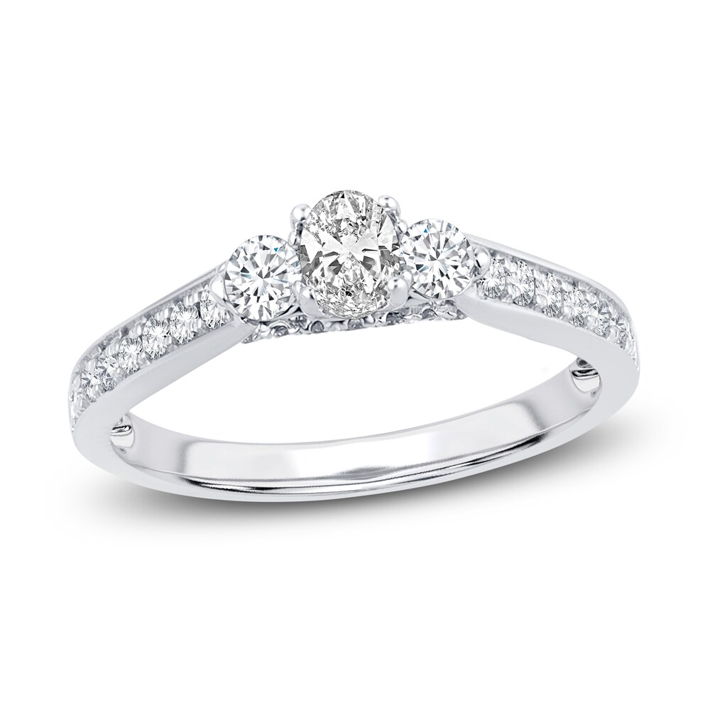 Diamond Ring 3/4 ct tw Round/Oval 14K White Gold ySAdiQCN