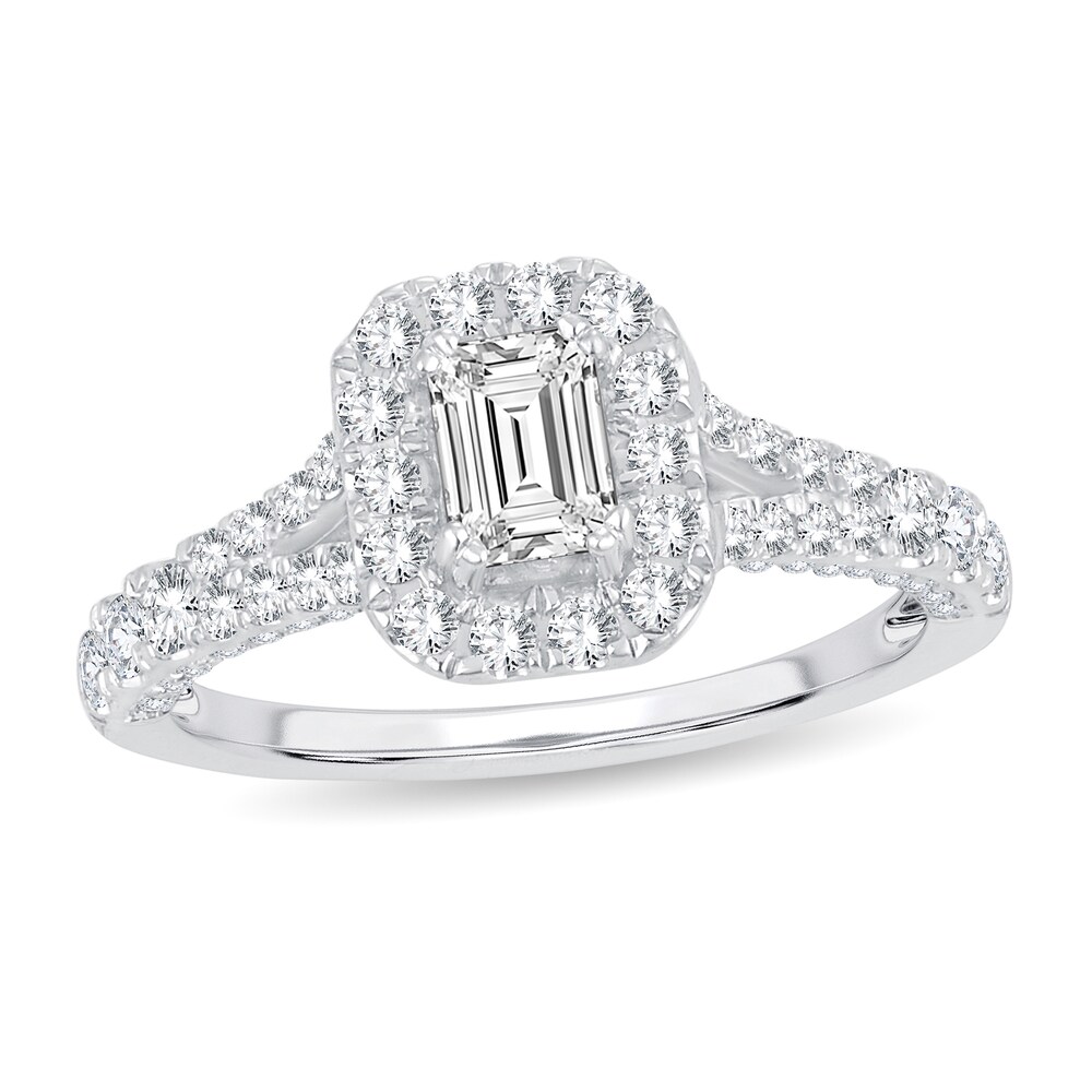 Diamond Ring 1-1/5 ct tw Emerald-cut 14K White Gold yWQTHu5r