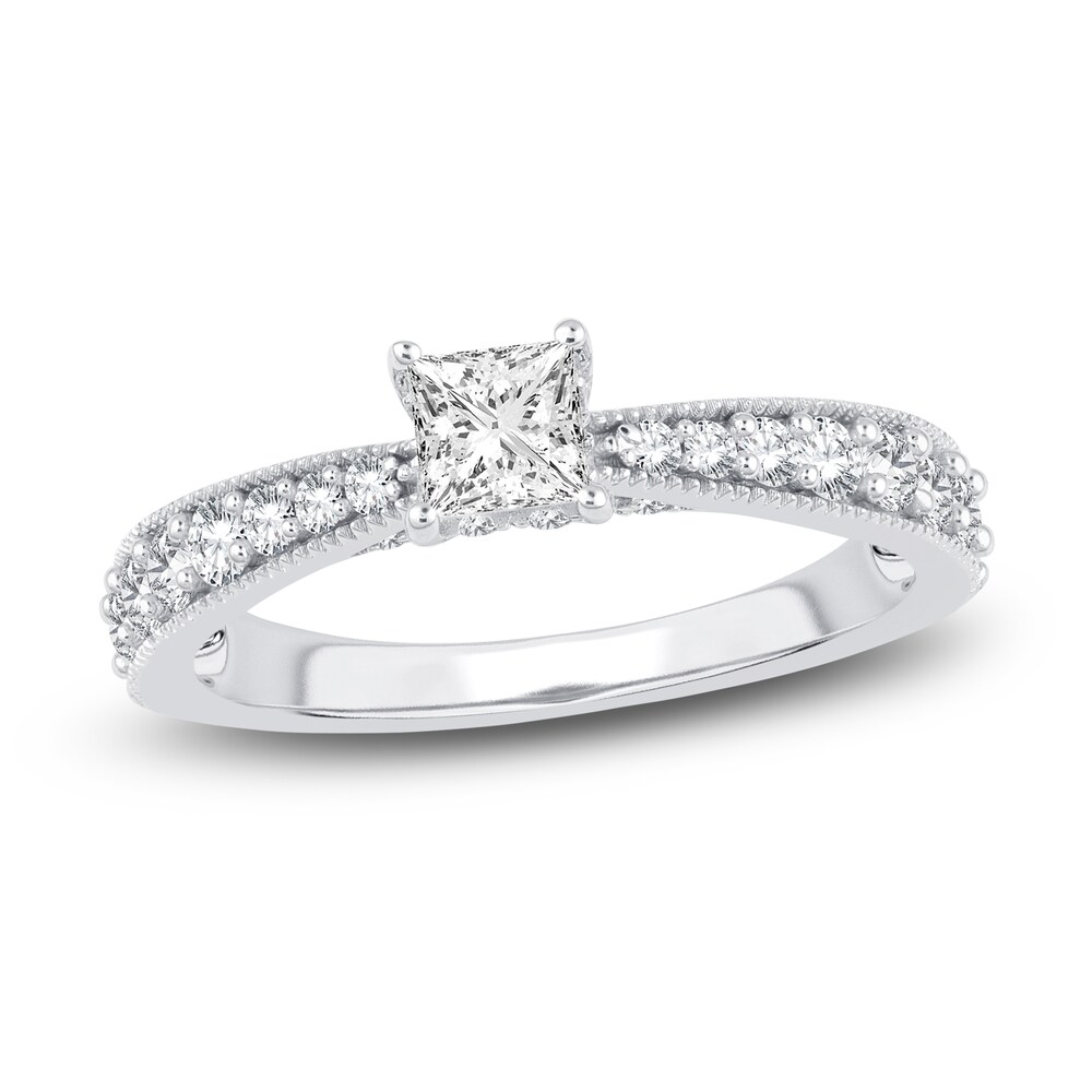 Diamond Engagement Ring 1 ct tw Princess/Round 14K White Gold ybycwbha