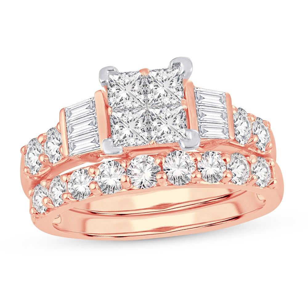 Diamond Bridal Set 2 ct tw Round/Princess/Baguette 14K Rose Gold ygTW5vFr