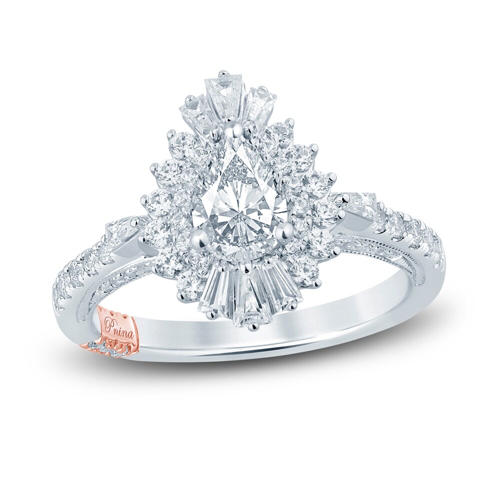 Pnina Tornai Diamond Engagement Ring 1-1/2 ct tw Pear/Round /Baguette 14K White Gold ykuuYAnq