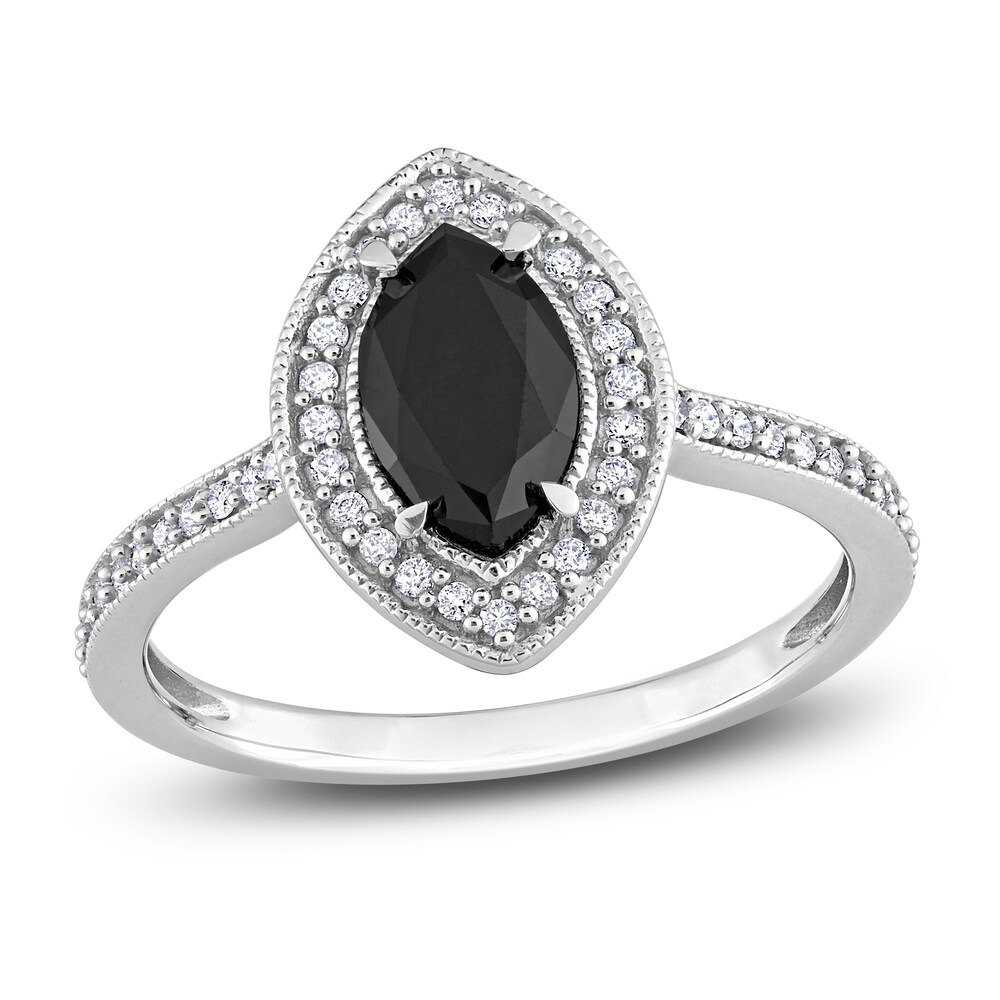 Black & White Diamond Halo Engagement Ring 1-1/4 ct tw Round 14K White Gold ylOKtXra