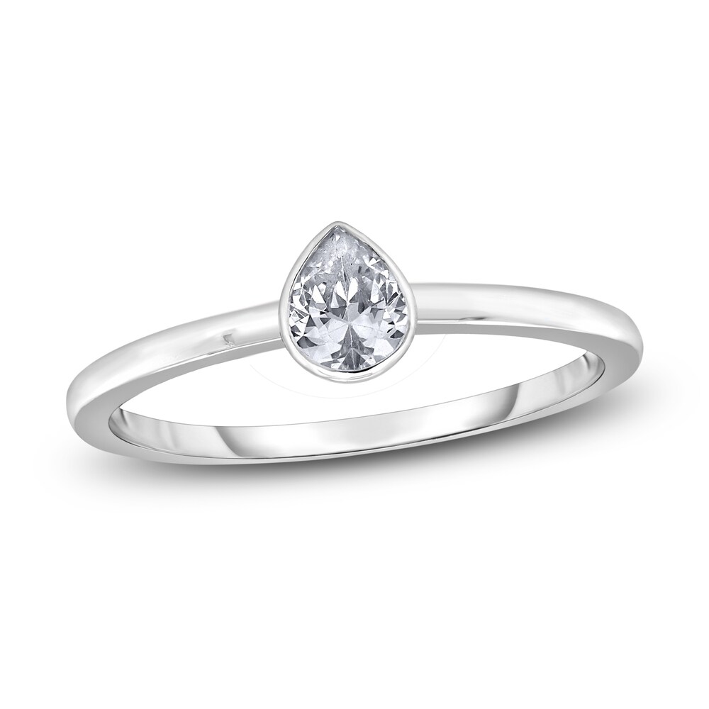 Diamond Solitaire Engagement Ring 1/2 ct tw Bezel-Set Pear-cut 14K White Gold (I2/I) z2dMIweq