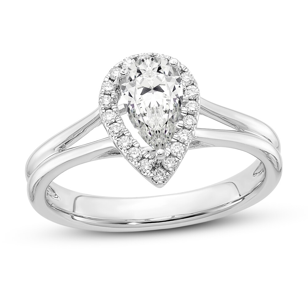 Diamond Halo Engagement Ring 7/8 ct tw Pear-shaped/Round 14K White Gold z2iqiCF6