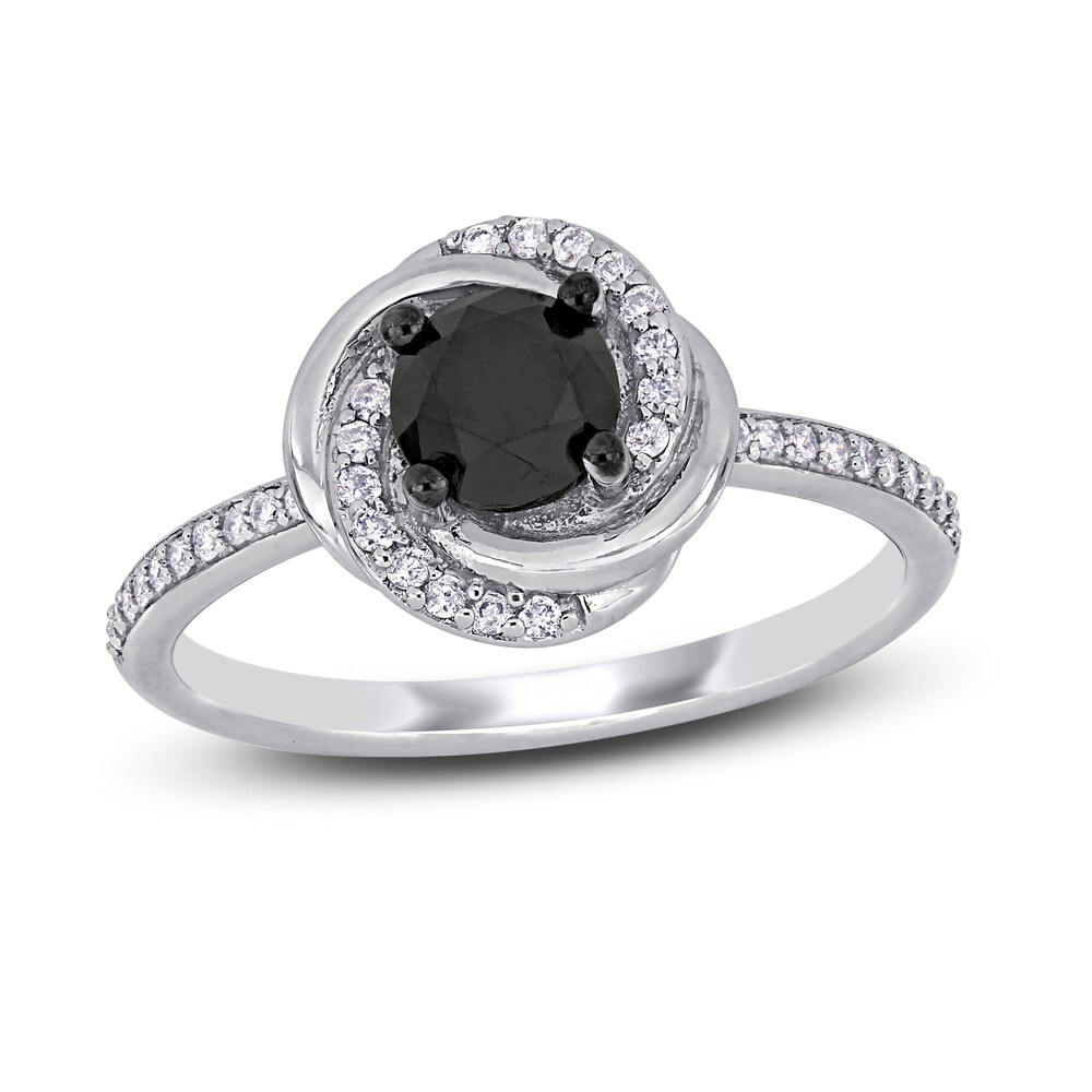 Black & White Diamond Engagement Ring 1 ct tw Round 14K White Gold zBbfYd1W