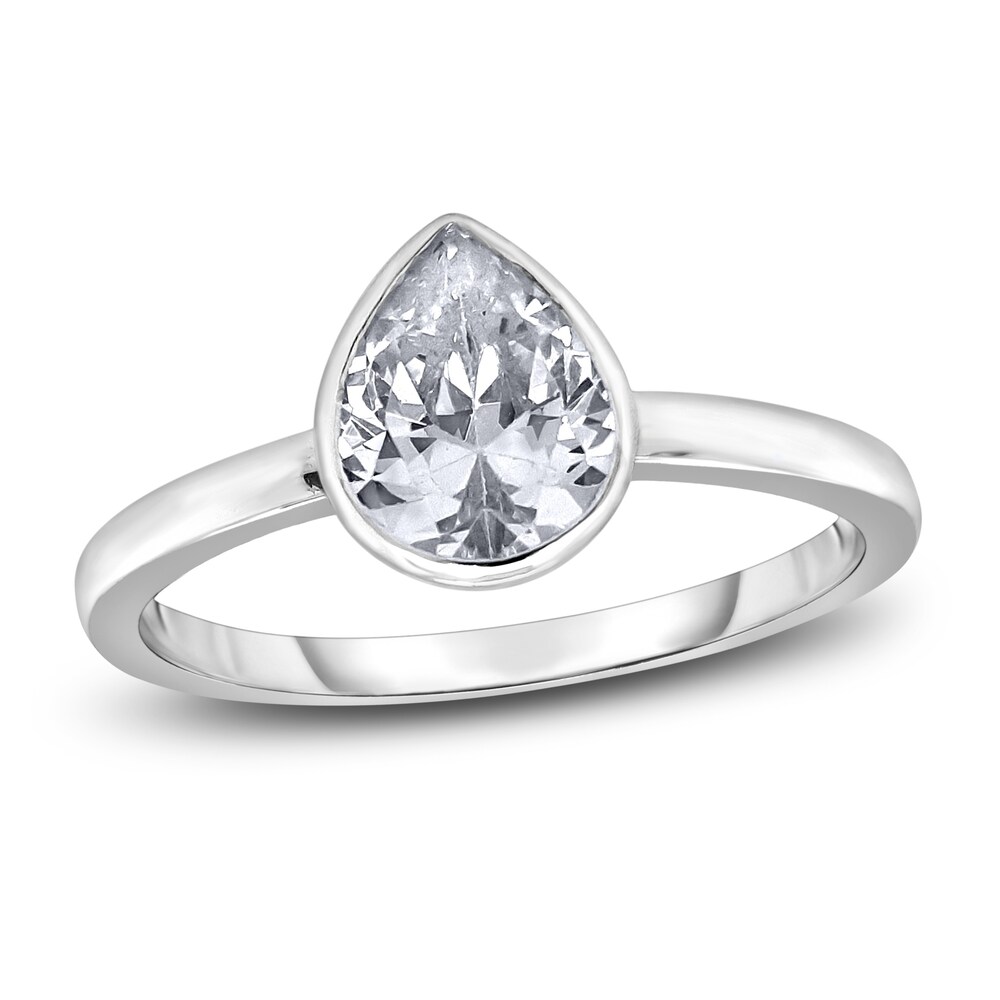 Diamond Solitaire Engagement Ring 3/4 ct tw Bezel-Set Pear-cut 14K White Gold (I2/I) zTrERmCH