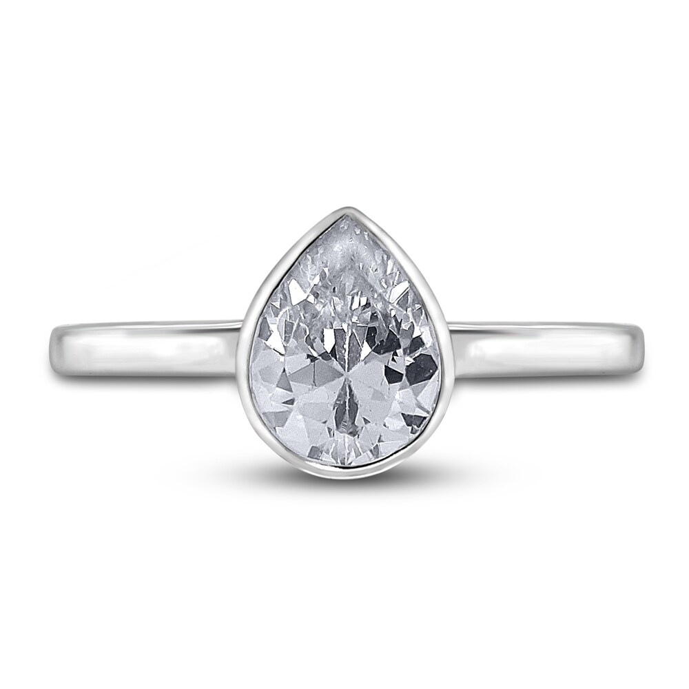 Diamond Solitaire Engagement Ring 3/4 ct tw Bezel-Set Pear-cut 14K White Gold (I2/I) zTrERmCH