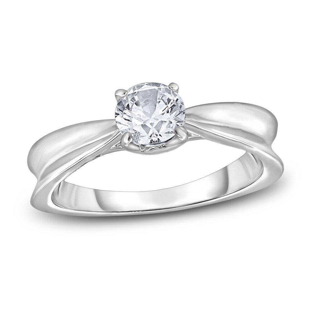 Diamond Solitaire Concave Engagement Ring 3/4 ct tw Round 14K White Gold (I2/I) zU3h6CEc