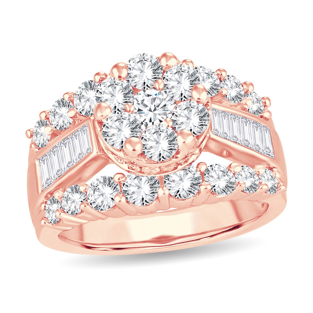 Diamond Ring 3 ct tw Round/Baguette 14K Rose Gold zhAkK0d7