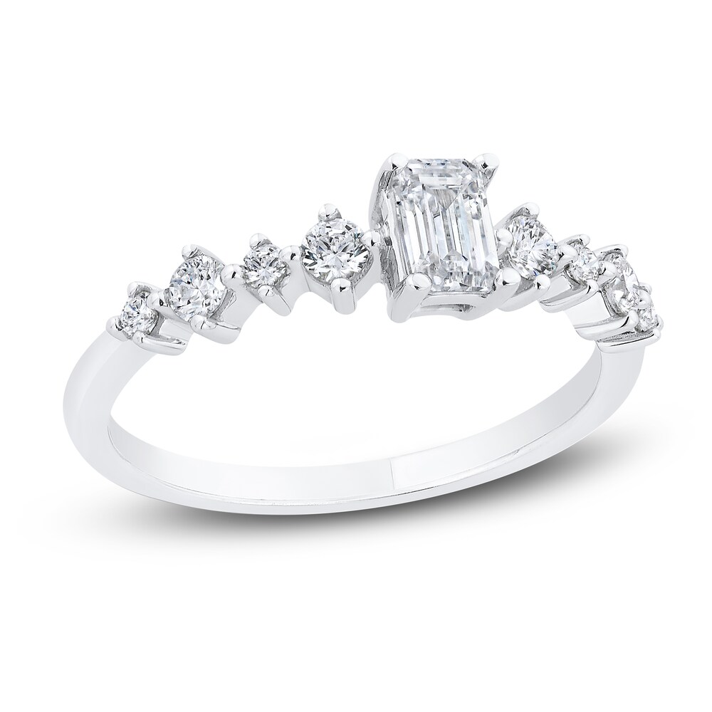Diamond Engagement Ring 5/8 ct tw Emerald/Round 14K White Gold zjmGFaF4