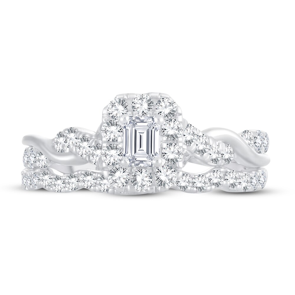 Diamond Bridal Set 1 ct tw Emerald/Round-cut 14K White Gold zqAnwGE1