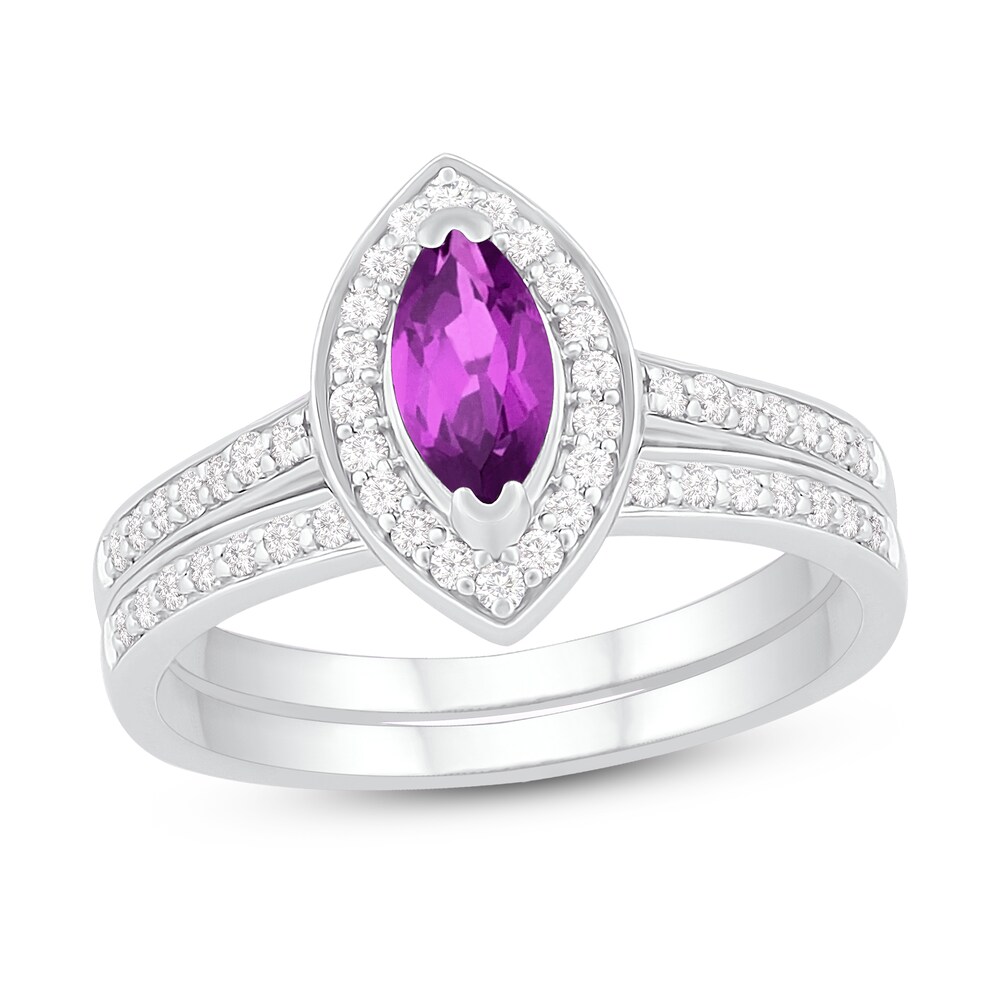 Natural Amethyst Bridal Set 1/3 ct tw Diamonds 14K White Gold zxAeTUkj